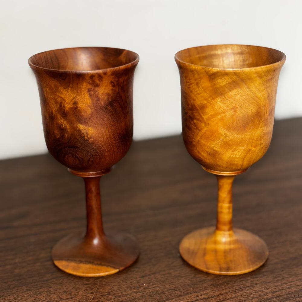 Vintage Myrtlewood Goblet Set of 2 Chalice The Wooden Nickel Port Orford Oregon